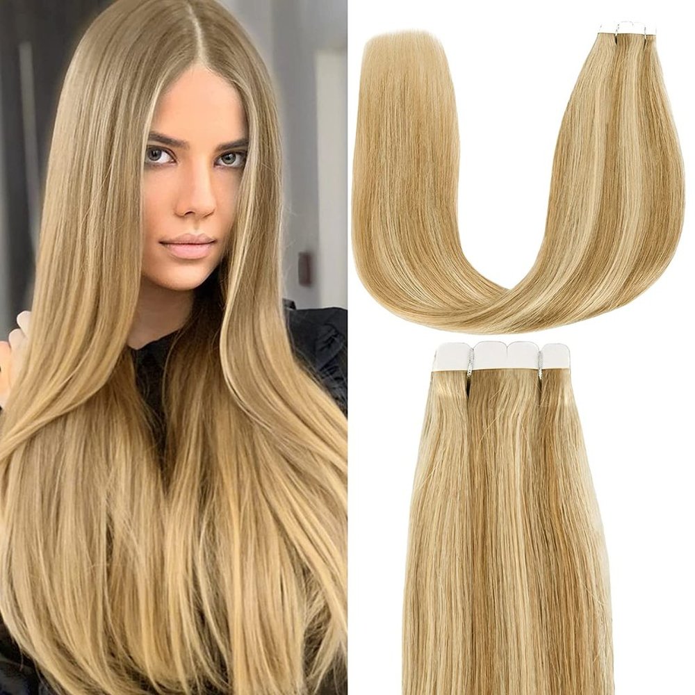Seamless Tape In 8pcs 100% Remy Human Hair Extensions #27/613 Used in Demo